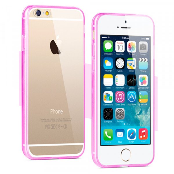 Wholesale Apple iPhone 6 Plus 5.5 Crystal Clear Gummy Hybrid Case (Hot Pink)